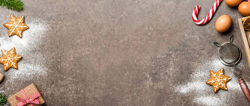Christmas background. Table for holiday baking cookies with ingredients